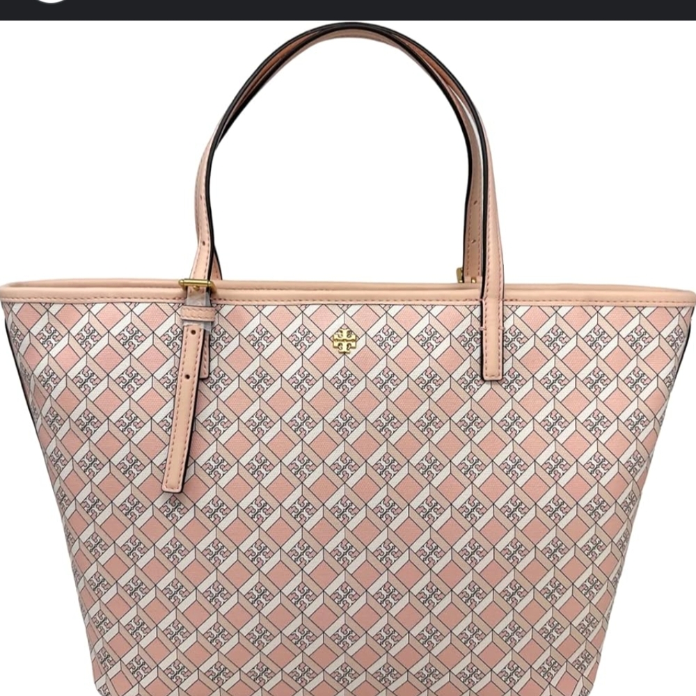 Tory Burch Pink and Cream Tote Bag